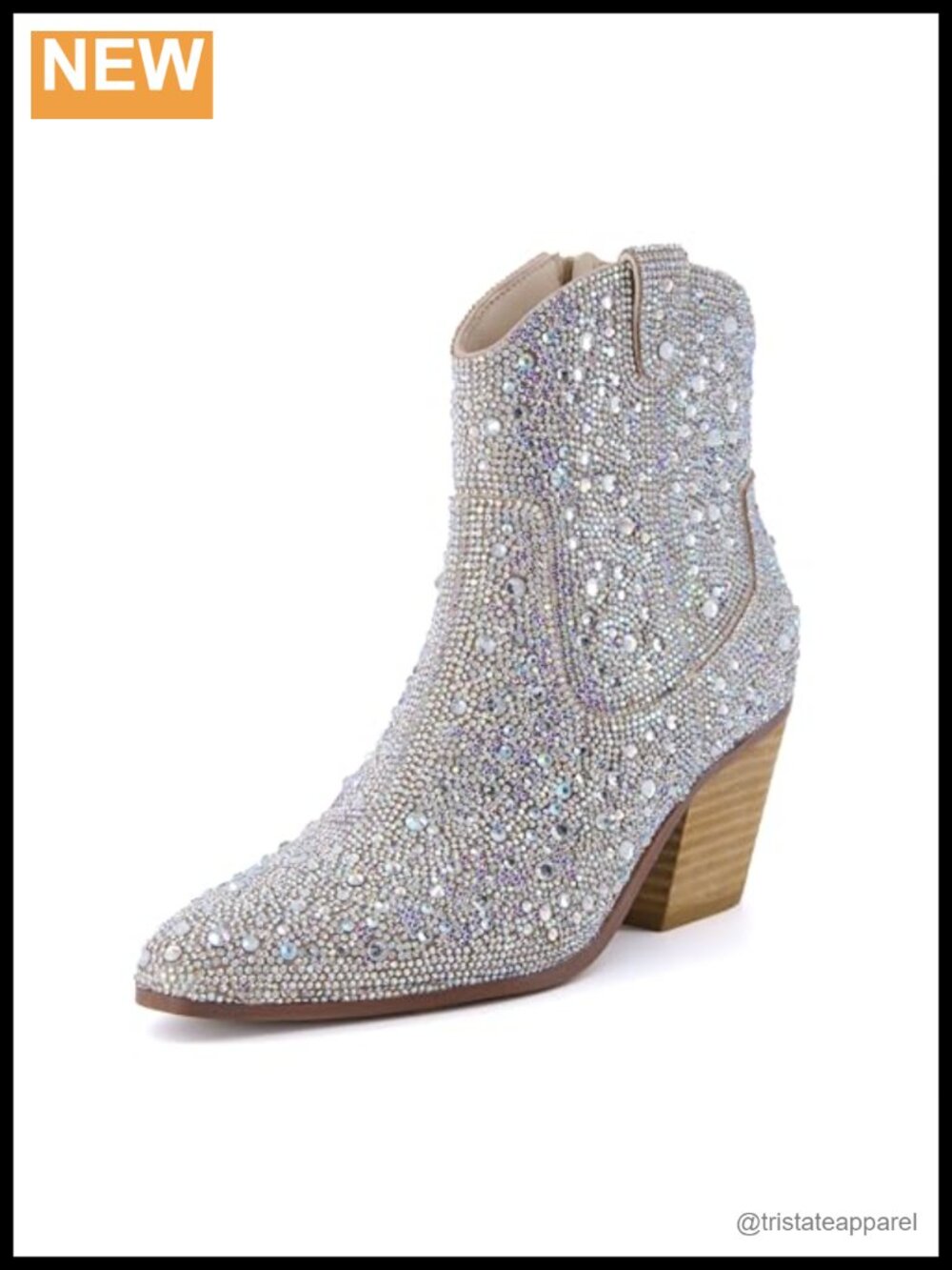 Rhinestone Cowgirl Ankle Boots with Memory Foam 2 Inch Block Heel Pull-On